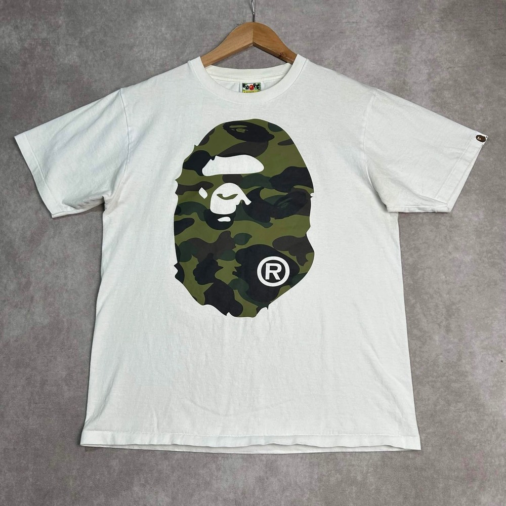 A Bathing Ape BAPE White Camo Big Ape Head Double Side Graphic T-Shirt Mens M